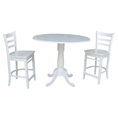 International Concepts Round 42, Rd Pedestal Gathering Height Table, 2 Counter Height Stools, White, 42 in W, 42 in L K08-42DPT-S6172-2